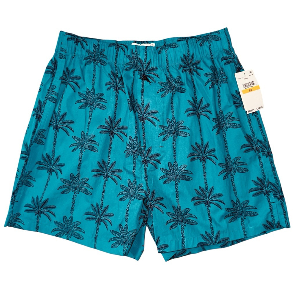 Tommy Bahama Mens Small Teal Cotton Boxer Shorts Black Palm Tree Print